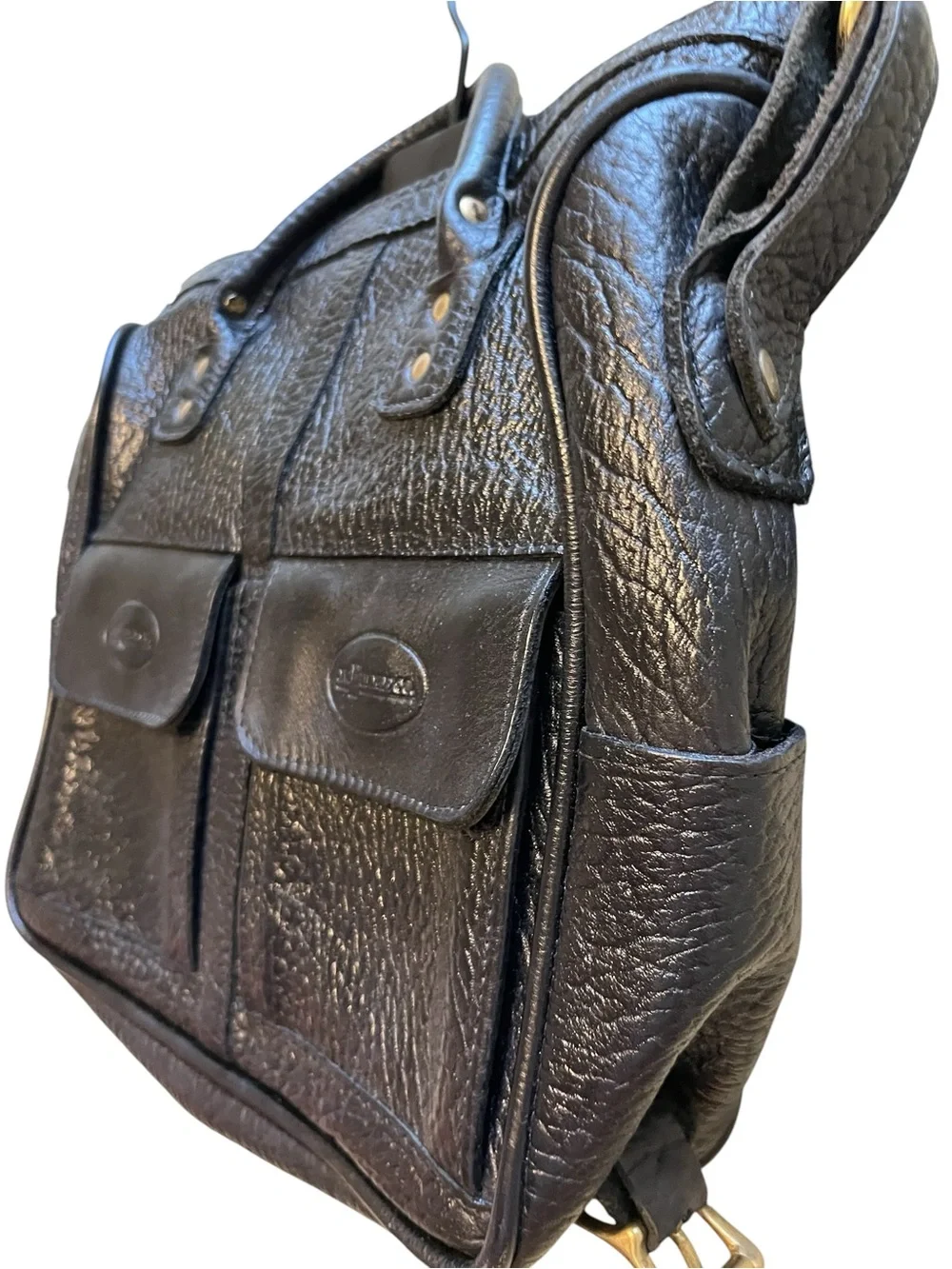 JW Hulme black pebbled leather handbag made in the USA